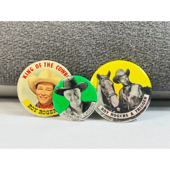 Vtg 1950s Roy Rogers Trigger Hopalong Cassidy Pins Cowboy - Picture 1 of 7